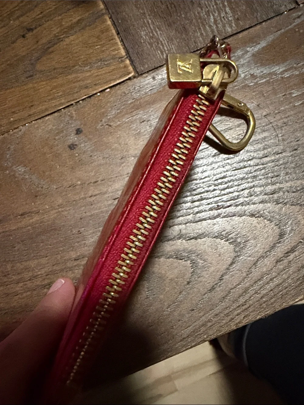 Louis Vuitton Red Patent Monogram Key Pouch with Gold Hardware